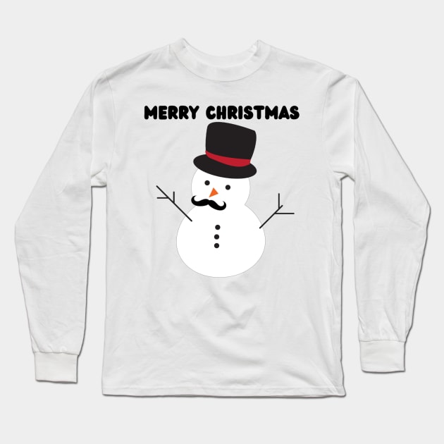 Merry Christmas - Cute Funny Snowman with Mustache and Carrot Long Sleeve T-Shirt by Trendy-Now